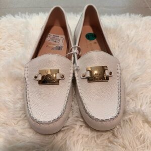 Kate Spade White Leather Loafers with Gold Accent